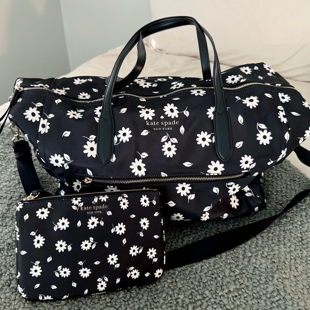 Kate Spade Black and White Floral Travel Bag Set
